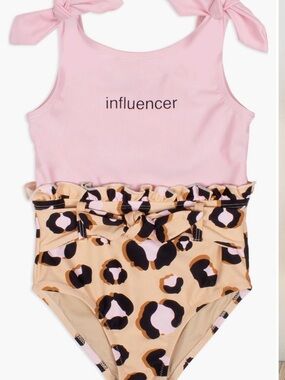 NWOT Shade Critters kids' influencer leopard swimsuit. Size 8 never worn.